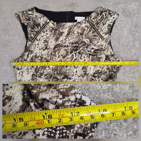 Cache Women’s Faux Wrap Bodycon Dress L/S Animal Print Gold Hardware Size Large - Picture 9 of 13